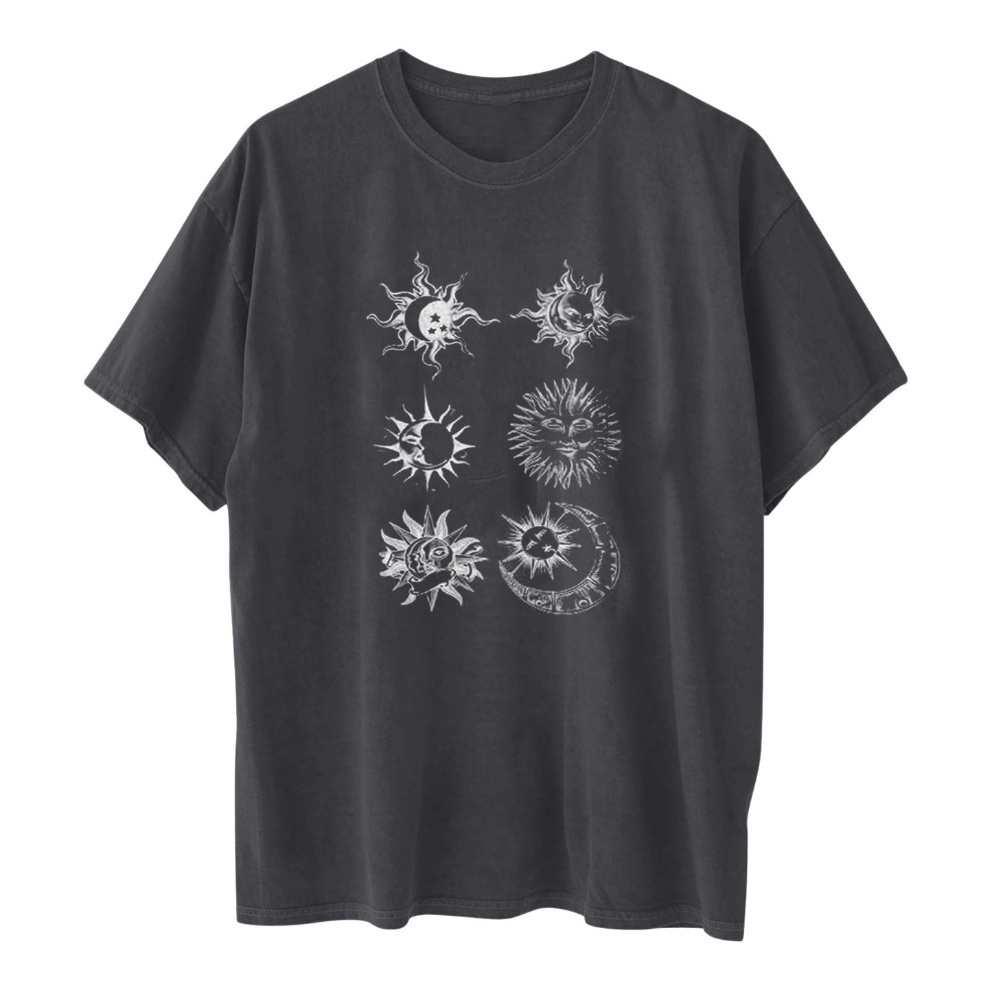 Printed Round Neck Short Sleeve Sun Moon Sun Moon Printed Top Women's T-shirt