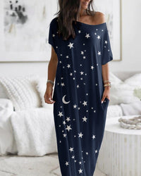 Women's Round Neck Short Sleeve Loose Midi Dress