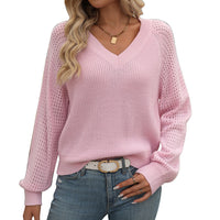 Women's Hollow Out V-neck Long Sleeve Fashion Sweater
