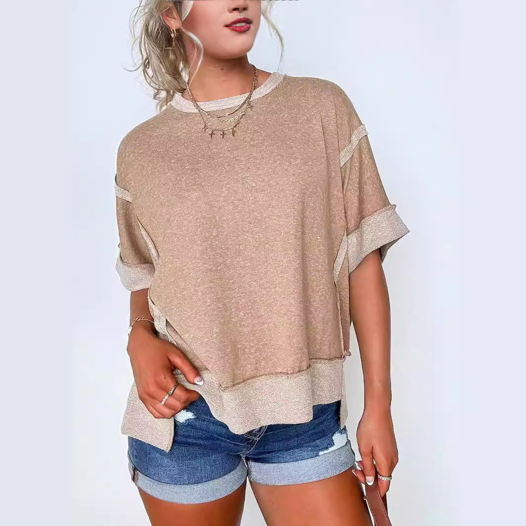 New Round Neck Loose Patchwork Sweater T-shirt