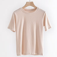 Women's Round Neck Bottoming Shirt Knitted Top T-shirt With Short Sleeves