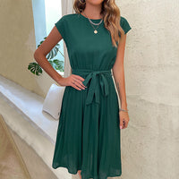 Skirt Summer Vacation Women's Lace-up Solid Color Pleated Dress