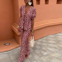 Summer Printed Pleated Women's Pants Suit Hollow Out Suit - Chic Angle