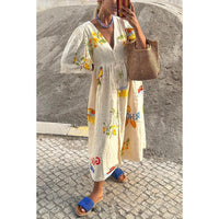 European And American Spring And Summer New Casual Five-point Puff Sleeve Dress INS Loose Vacation Dress For Women