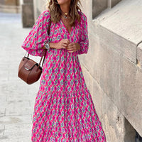 Short-sleeve Mid-length Boho Print Dress