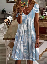 Plus Size Women's V-neck Vacation Style Printed Dress