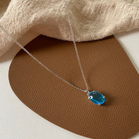 Chic Blue Crystal Zircon Pendant Necklace for Women Trendy Simple Chain Necklace Fashion Jewelry Gifts