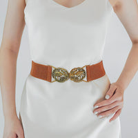 Simple Retro Elastic Belt Metal Hollow Buckle Red-crowned Crane Elastic Waist Elegant Female Fashion Accessories