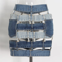 Sexy Hot Girl Color Contrast Patchwork Hollow Out Buckle A- Line Skirt