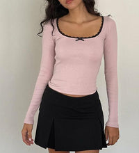 Women's Fashion U Collar Small Lace Knitted Bottoming Shirt - Chic Angle