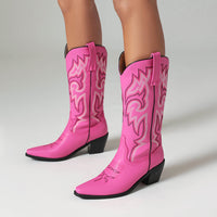 Ancient Chunky Heel Knight Boots Women's Fashionable All-match Embroidered High Boots Women's Shoes