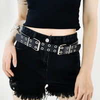 Women's Fashion Double Buckle Casual Belt Hip Hop Punk Hollow Air Belt