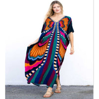 Rayon Printed Blooming Loose Vacation Robe Beach Dress Bikini Sun Protection Shirt