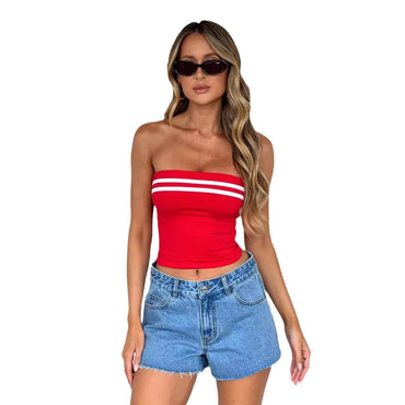 Contrast Color Striped Tube Top Hot Girl Tight-fitting Outerwear