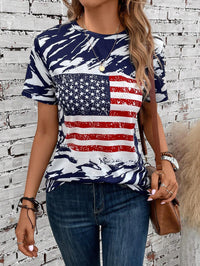 Flag Print T-shirt Crew Neck Casual - Chic Angle