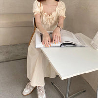 Square Collar Design Sense Waist Slimming Knee-length Skirt