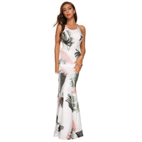 Women's Corset Milk Silk Maxi Suspender Print Dress