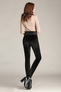 Warm Stretch Pencil Trousers High Waist Large Size Gold Velvet