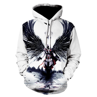 Women's 3D Digital Printing L Hooded Pocket Pullover Sweater