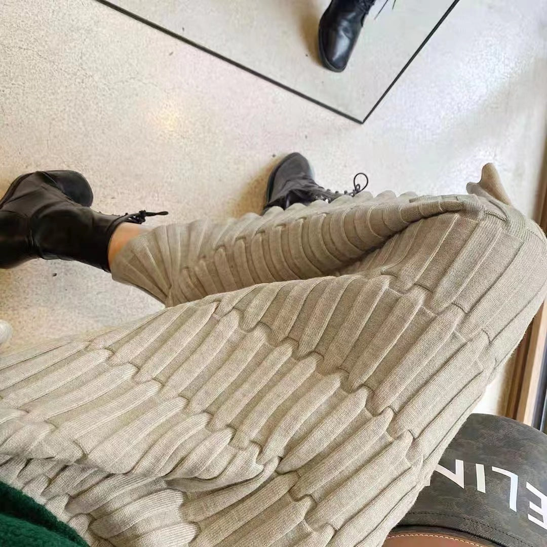 Knitted Skirt Mid-length Straight Package Hip High Waist