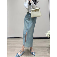 Women's Minimalist Hot Stamping Elastic Denim Skirt