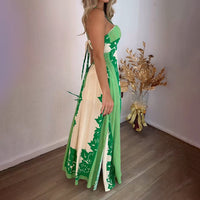 European And American Halter Dew Color Matching Fashion Vacation Beach Length Dress