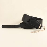 Vintage Women's Belt Black High-grade Metal Chain Pin Buckle Dress Shirt Simple Restraint Waist Wide Waist Seal