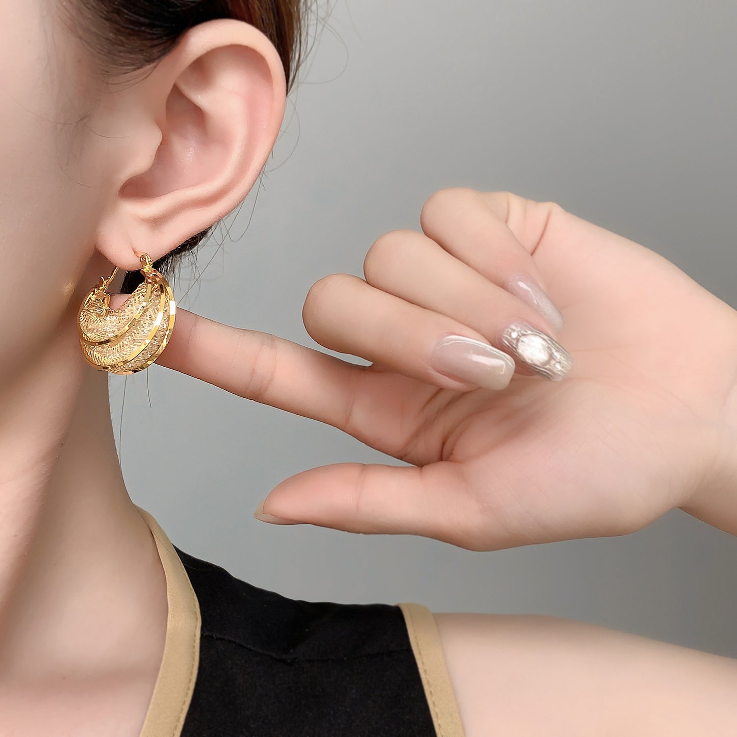 Net Pocket Zircon Mesh U-shaped Earrings Geometry