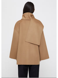 Autumn And Winter New Wide Version Loose Scarf Collar Design Woolen Coat Overcoat Women
