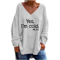 Women's Solid Color And V-neck Loose Casual Long Sleeves Top
