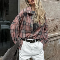 American College Style Plaid Shirt Fashionable Outerwear Cotton
