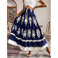 Leisure Commute All-match Ethnic Style Positioning Printed Waist Smocking Skirt