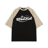 American Retro Contrast Color Letter Print Loose Short Sleeve