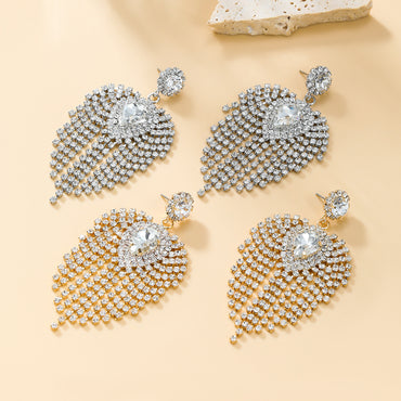 Full Rhinestone Tassel Earrings For Bride