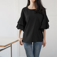 Women's Double-layer Ruffle Sleeve Round Neck Shirt