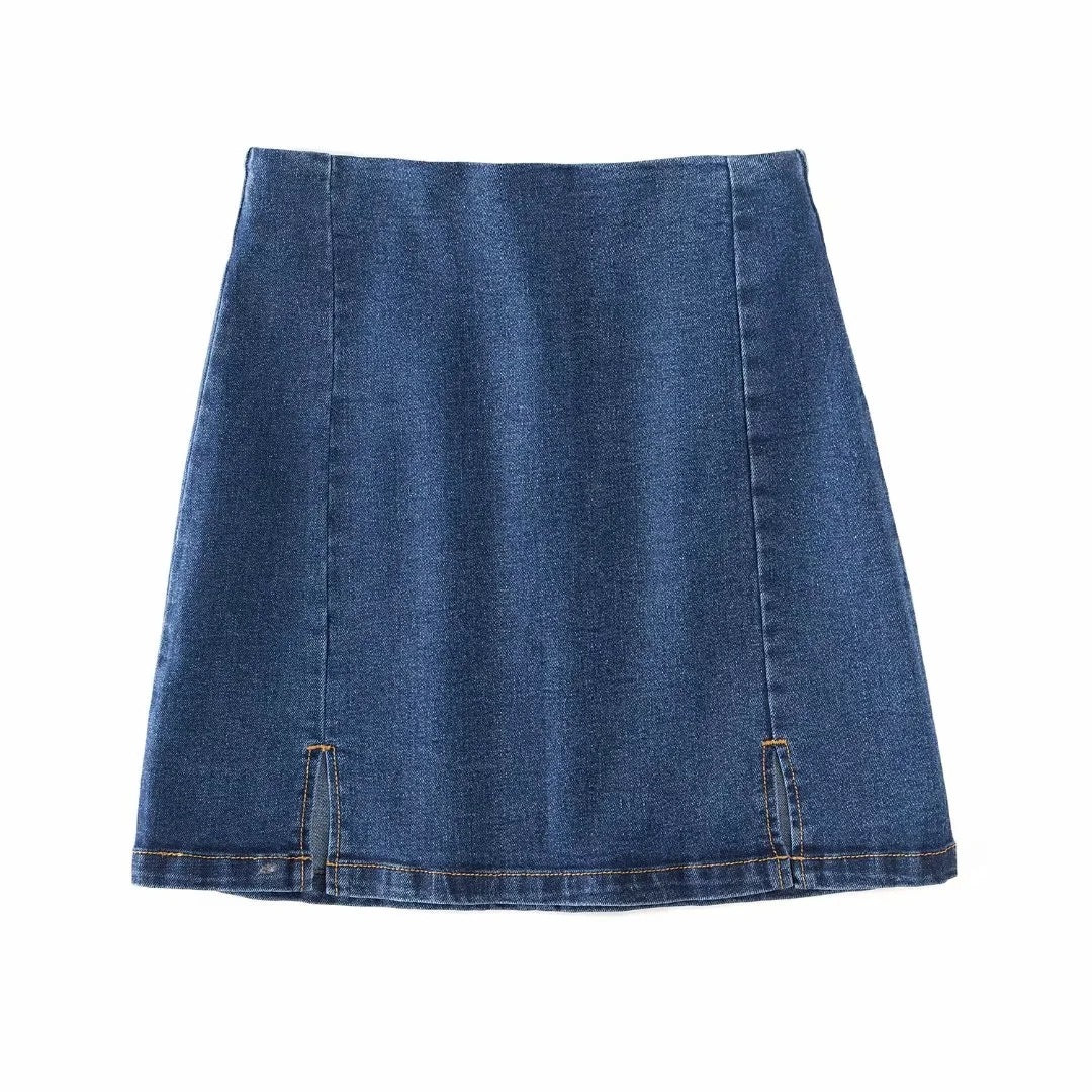 High Waist Stretch Double Slit Denim Hip-wrapped Skirt Skirt