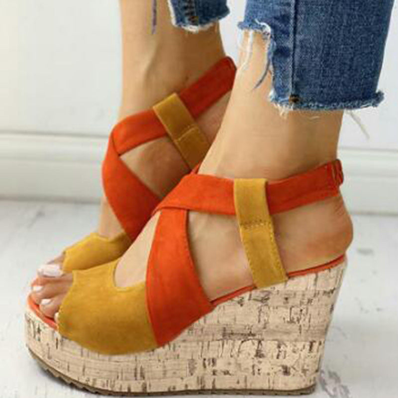 Fish Mouth European And American Style Sleeve High Heel Wedge Sandals