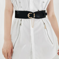 Vintage Women's Belt Black High-grade Metal Chain Pin Buckle Dress Shirt Simple Restraint Waist Wide Waist Seal