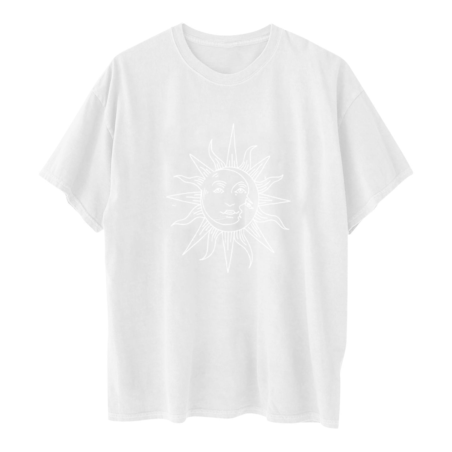 Printed Round Neck Short Sleeve Sun Moon Sun Moon Printed Top Women's T-shirt