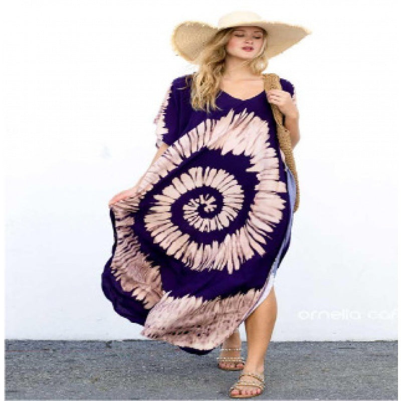 Rayon Printed Blooming Loose Vacation Robe Beach Dress Bikini Sun Protection Shirt