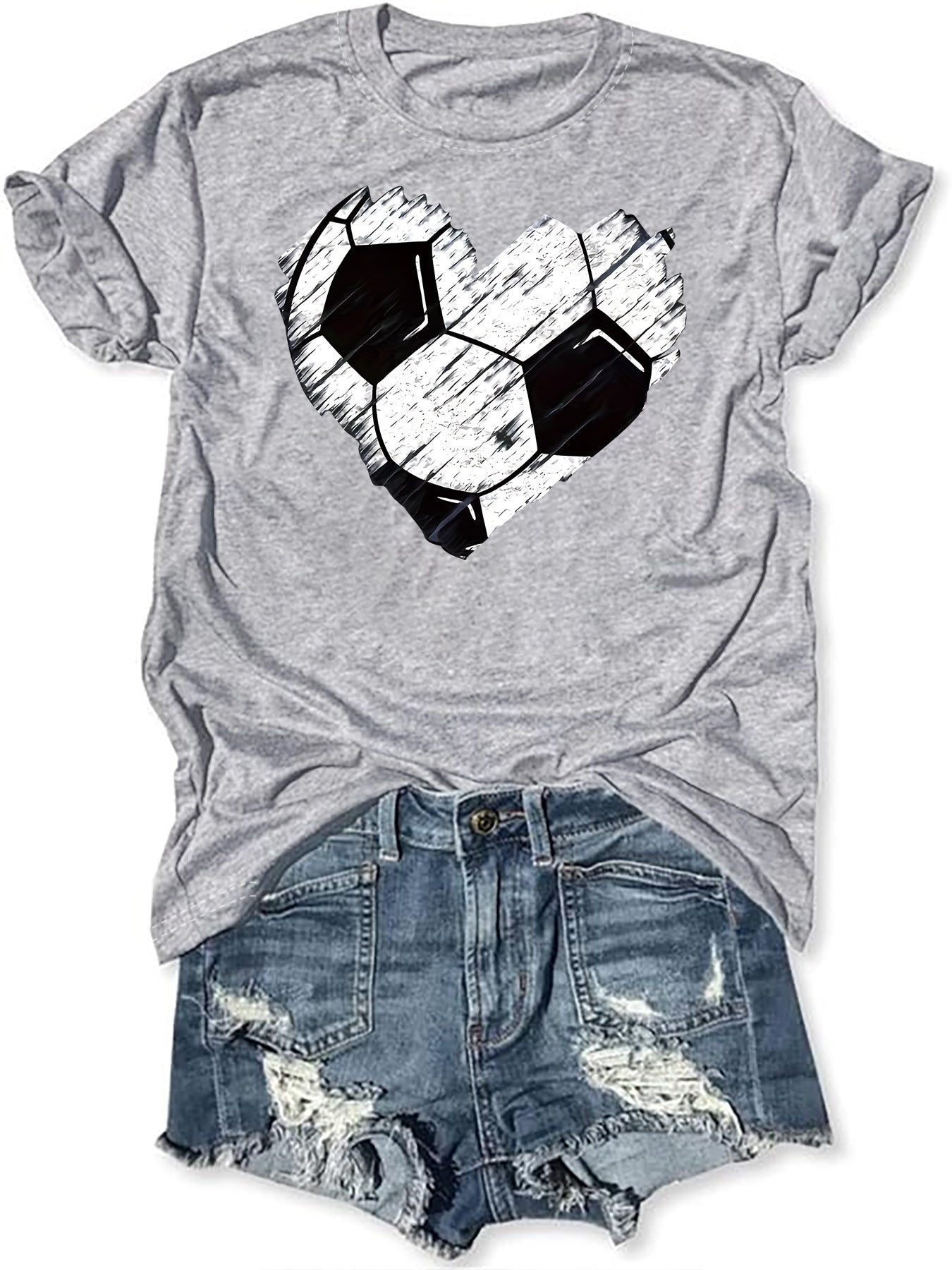 Personalized Love Football Pattern Printed Color Round Neck Short Sleeve