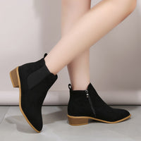 British Solid Color Suede Pointed Square Heel Martin Boots