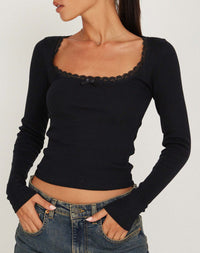 Women's Fashion U Collar Small Lace Knitted Bottoming Shirt - Chic Angle