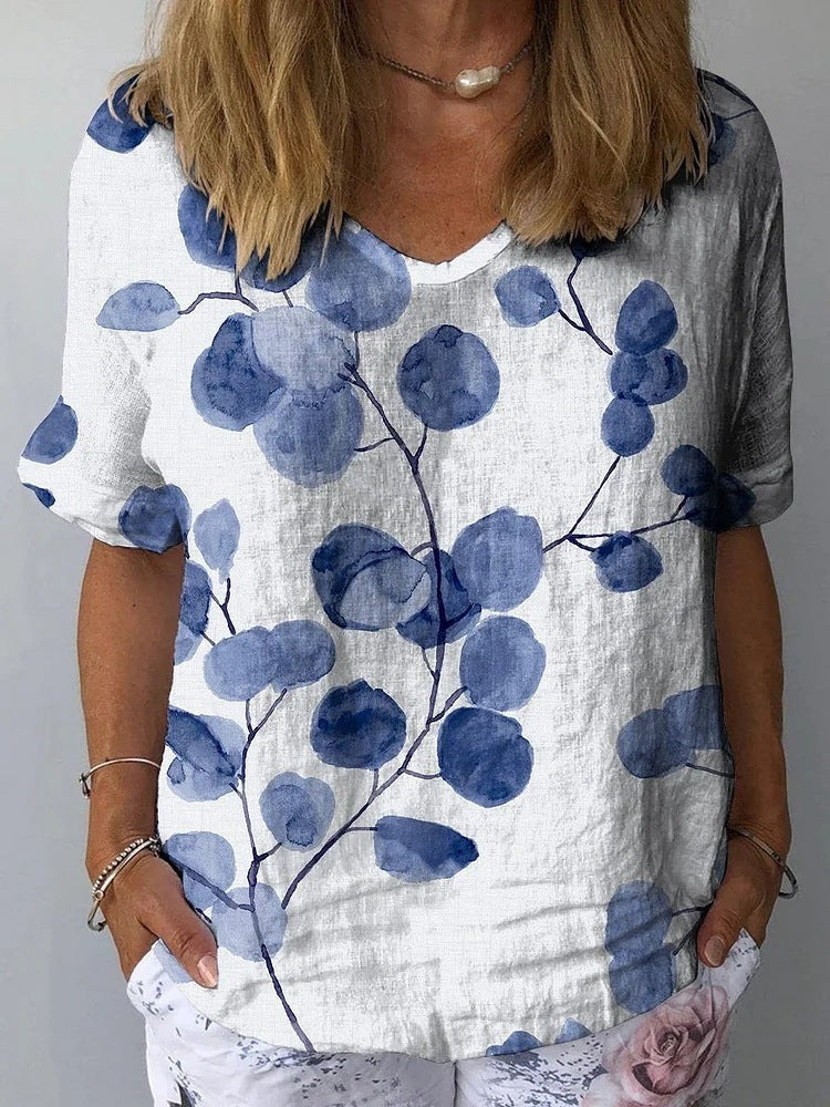 3d Printed V-neck Loose Women's T-shirt Short Sleeve - Chic Angle