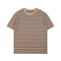 Combed Cotton Contrast Color Striped Loose Short Sleeve