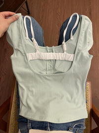 Pure Desire Floral Square Collar Shoulder Short-sleeved T-shirt Women's Summer With Chest Pad - Chic Angle