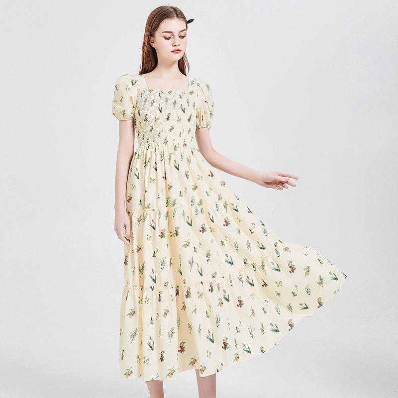 High-end Gentle French Square Collar Temperament Vacation Elegant Dress Trendy