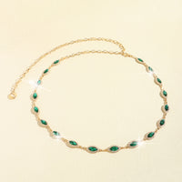 Women's Waist Chain High Touch Crystal Emerald Set Fine Metal Chain Everything Dress Elegant Jewelry Accessories