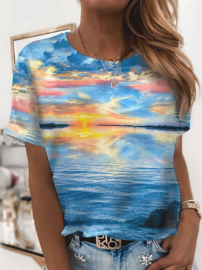 Summer New Printed Round Neck Short Sleeve - Chic Angle