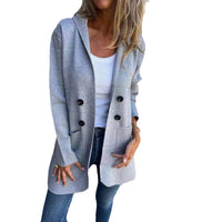 Solid Color Hooded Casual Button Trench Coat